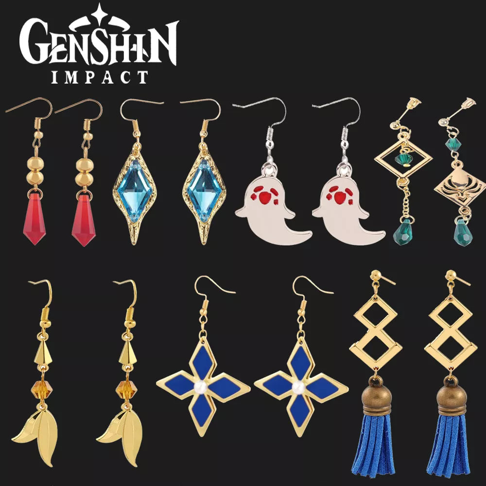 Genshin Impact Tartaglia Earrings Hu Tao Venti Kaeya Alberich Aether Qiqi Keqing Cosplay Drop Earrings for Women Earclip Jewelry