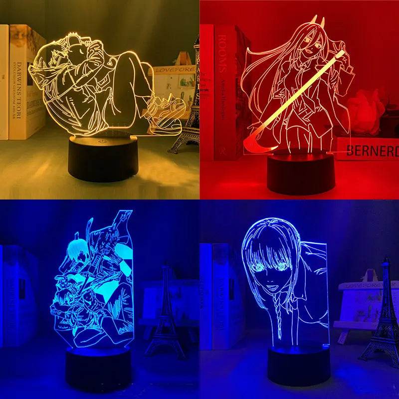 Chainsaw Man Pochita Denji Makima Anime  Figure Led Lamp For Bedroom Mange Bedside Table Night Lights Room Decor Birthday Gift