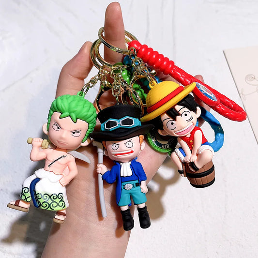 One Piece Keychains Anime Monkey D. Luffy Tony Chopper Roronoa Zoro Cartoon Character Key Chains Bulk Keyring Doll Bag Pendent