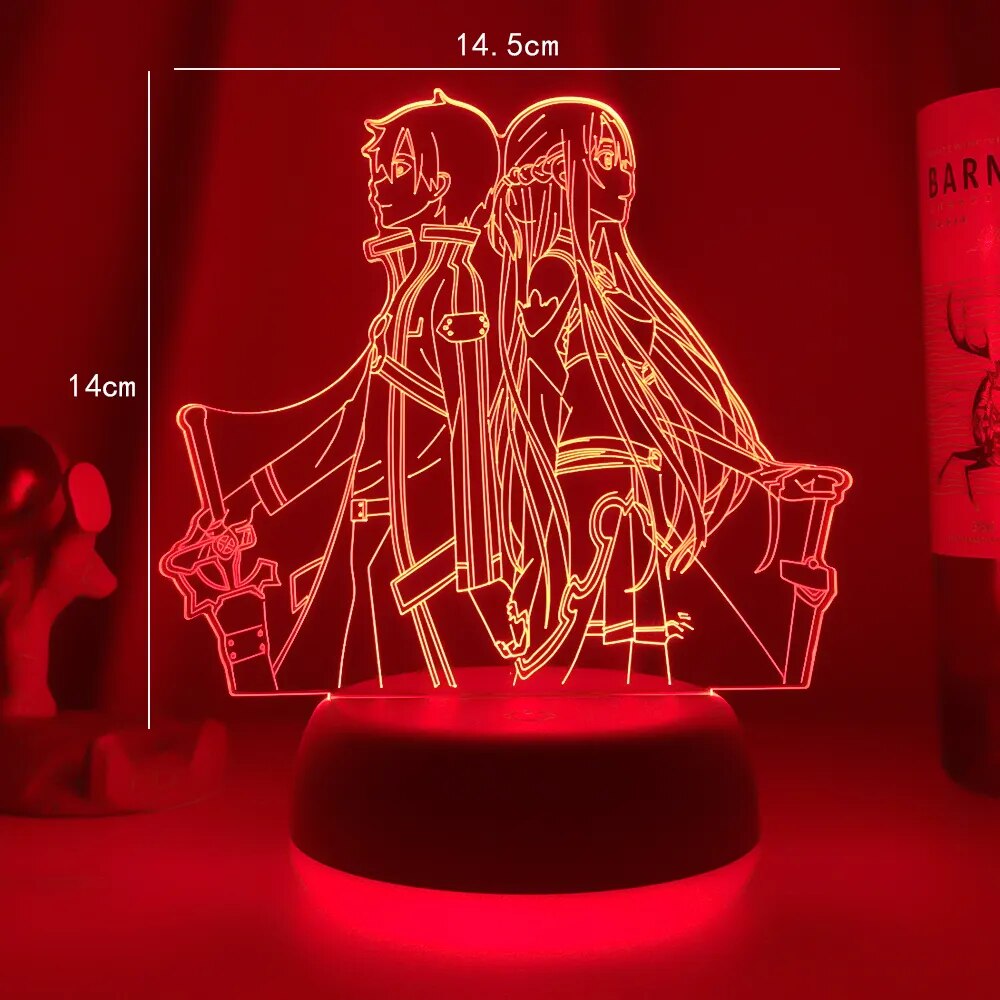 Figura de Sword Art Online de Anime, luz de noche Led 3d para decoración de dormitorio, luz nocturna, regalo de cumpleaños, lámpara de mesa y habitación Manga SAO