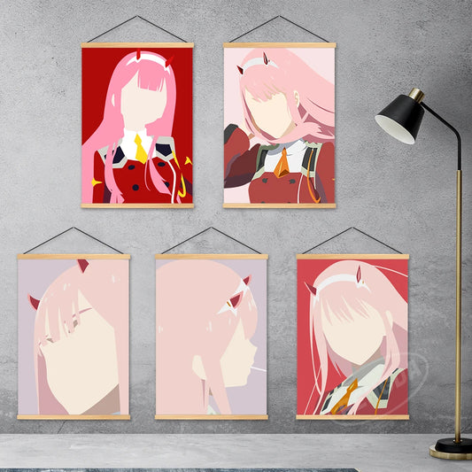 Lienzo decorativo para el hogar, pintura colgante de madera de Darling In The Franxx, Mural artístico de pared de Anime, póster Modular Zero Two, imagen para sala de estar