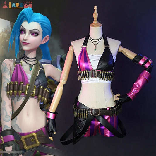 Lardoo Liga de Leyendas juego Cosplay Jinx Cosplay disfraz Liga de Leyendas Jinx mujeres Sexy disfraz genial en Stock