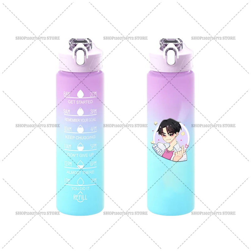 750ML KPop Demon Hunters Gradient Color Water Cup HUNTRIX Rumi Mira Zoey Jinu Drinking Bottle Saja Boys Tiger Kid Birthday Gift