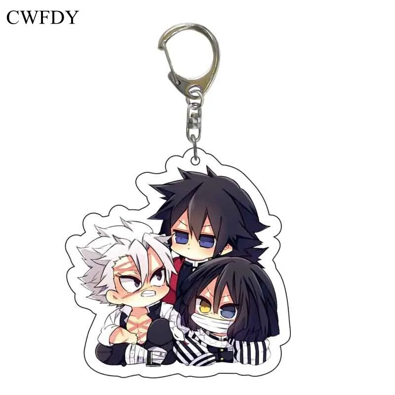 Mixed 50pcs Anime Figure Keychain Anime Demon Slayer: Kimetsu no Yaiba Keyring Transparent Arcylic Hanging Pendant Accessories