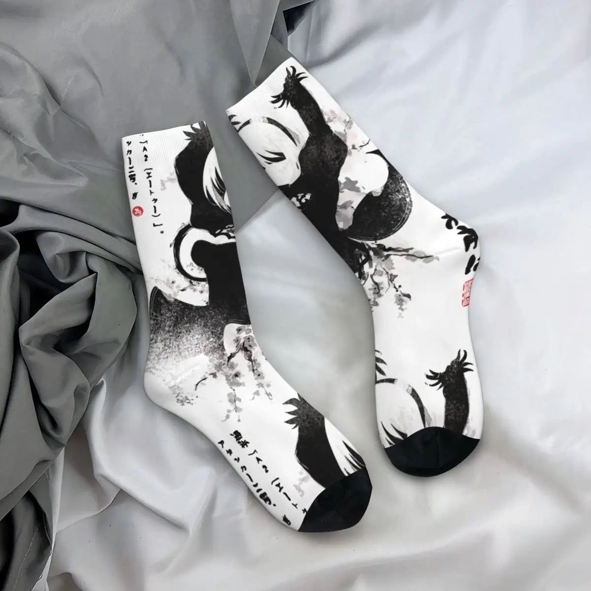 NieR Automata 2B Japan Ink Socks Polyester Funny Happy Game Waifu Socks Spring Summer Autumn Winter Middle Tube Socks Gifts