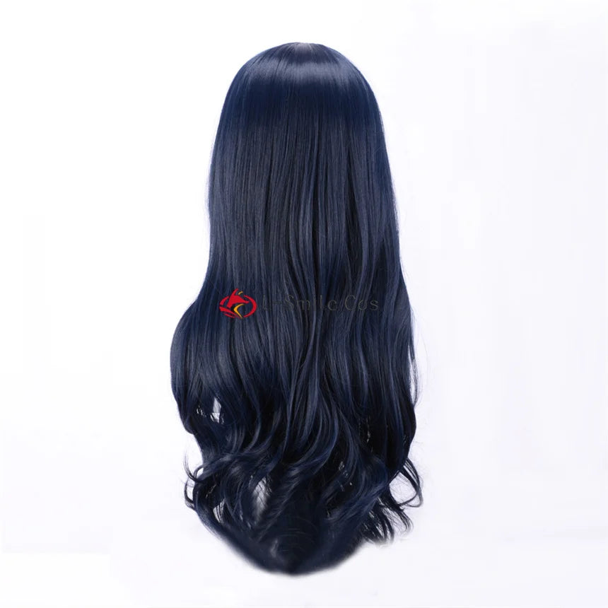 Final Fantasy XIV 14 Cosplay FF14 FFXIV Gaia Wig 80cm Long Navy Blue Curly Bangs Heat Resistant Synthetic Hair + Wig Cap