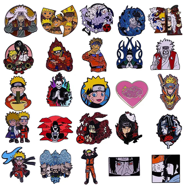 Alfileres esmaltados de Naruto para mujer, broche de dibujos animados de Metal de nubes rojas Akatsuki, mochila, sombrero, bolso, cuello, insignias de solapa, joyería de moda