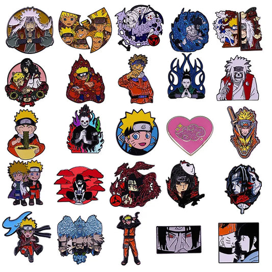 Alfileres esmaltados de Naruto para mujer, broche de dibujos animados de Metal de nubes rojas Akatsuki, mochila, sombrero, bolso, cuello, insignias de solapa, joyería de moda