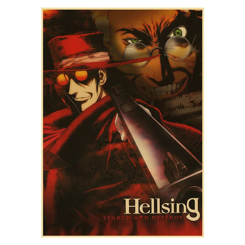 Horror Anime Hellsing Ultimate Posters Retro Kraft Manga Prints Home Decor Living Room Study Decoration Mural Wall Art Painting