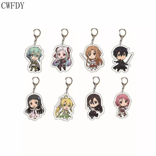 Fashion Anime Sword Art Online Keychain Kirito Asuna Yuuki Asuna Asada Shino Q Version Arcylic Pendant Key Chain Jewelry Gifts