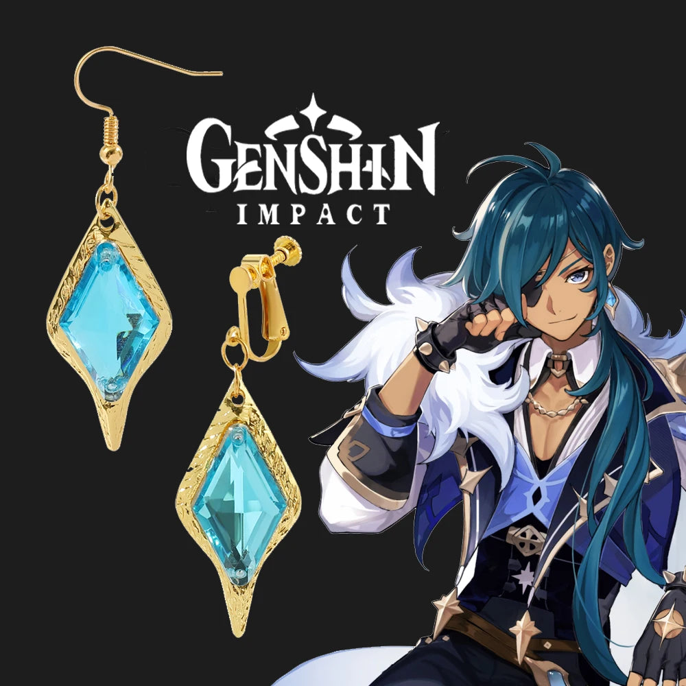 Pendientes Genshin Impact Tartaglia Hu Tao Venti Kaeya Alberich Aether Qiqi Keqing, pendientes colgantes para Cosplay para mujer, joyería con clip para la oreja