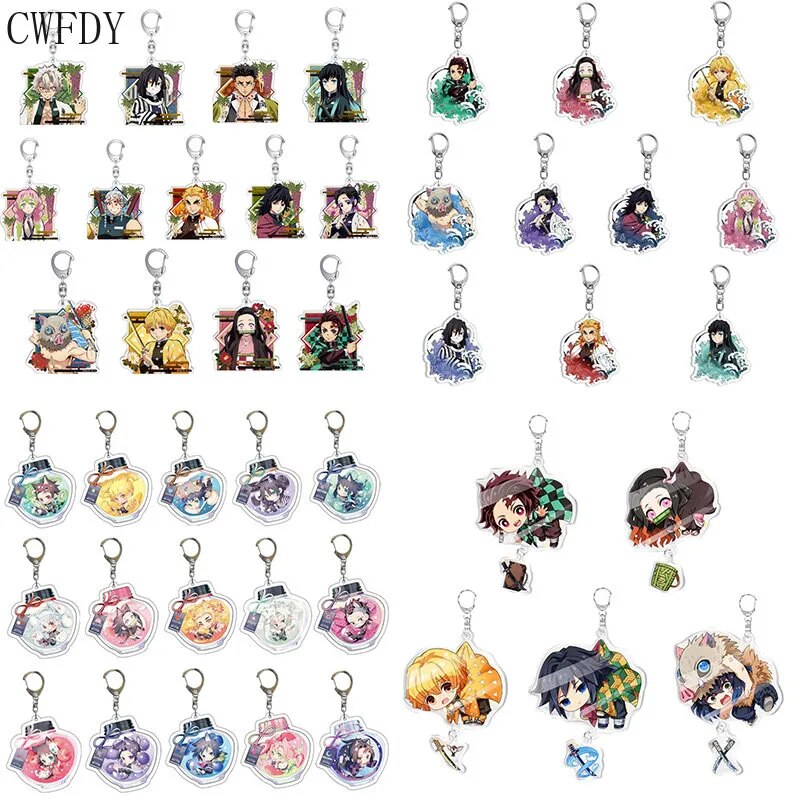 5-18pcs/lot Wholesale Anime Demon Slayer Keychain Acrylic Cartoon Double-Sided Pendant Figure Key Holder Women Men Birthday Gift