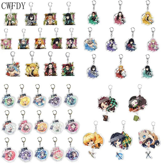 5-18pcs/lot Wholesale Anime Demon Slayer Keychain Acrylic Cartoon Double-Sided Pendant Figure Key Holder Women Men Birthday Gift