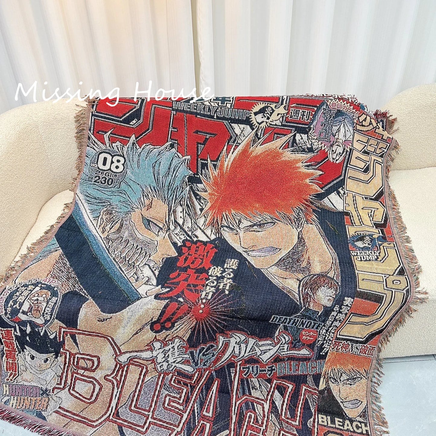 Bleach Anime Throw Towel Blanket Tapestry Bedspread Outdoor Camp Beach Towels Sofa Chair Cover Mat Rug Tassel