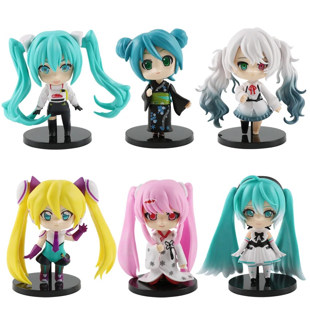 6PCS Hatsune Miku Action Figures Megurine Luka Music Girls Pink Cherry Pvc Model Collection Kid Gift Toy