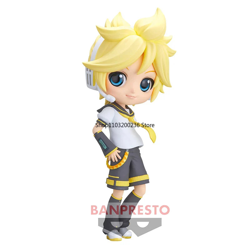 Bandai Original VOCALOID Kagamine Len Kagamine Rin Q Posket Anime Action Figure Hobbies Collectibles Model Toys