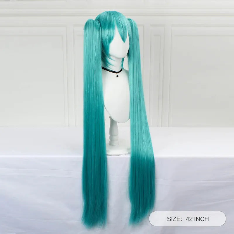 JOY&BEAUTY Hair Miku Cosplay Wig Long Heat Resistant Synthetic Hair Clip Ponytails Wigs + Wig Cap