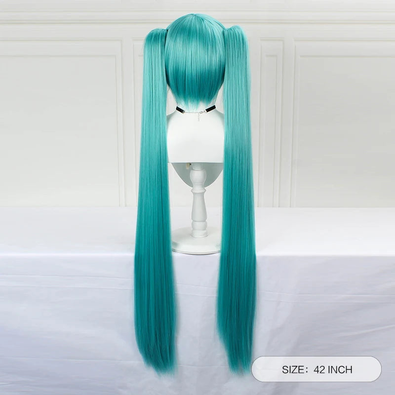 JOY&BEAUTY Hair Miku Cosplay Wig Long Heat Resistant Synthetic Hair Clip Ponytails Wigs + Wig Cap