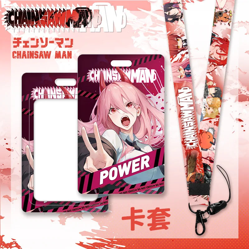 Anime Chainsaw Man Keychain Cartoon Cosplay Figure Lanyard Cartoon ID Bank Credit Card Set Hold Neck Strap Accessories Kids Gift