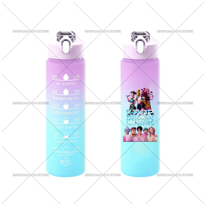 750ML KPop Demon Hunters Gradient Color Water Cup HUNTRIX Rumi Mira Zoey Jinu Drinking Bottle Saja Boys Tiger Kid Birthday Gift