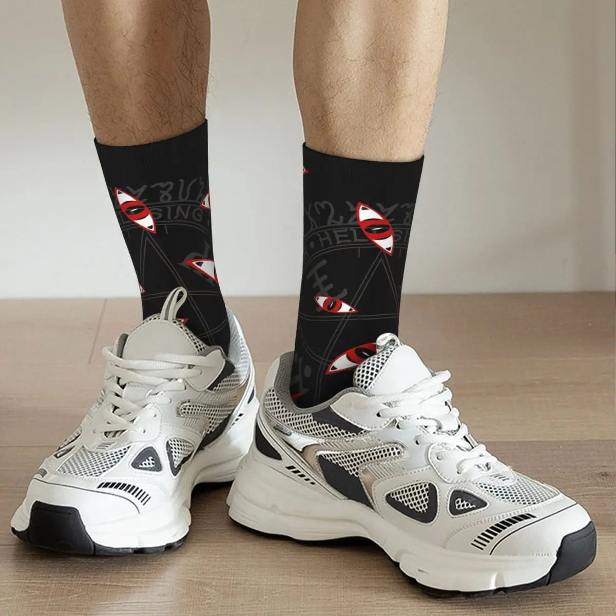 Funny Men's Socks Hellsing Eyes Retro Hip Hop Seamless Crew Sock Gift Pattern Printed