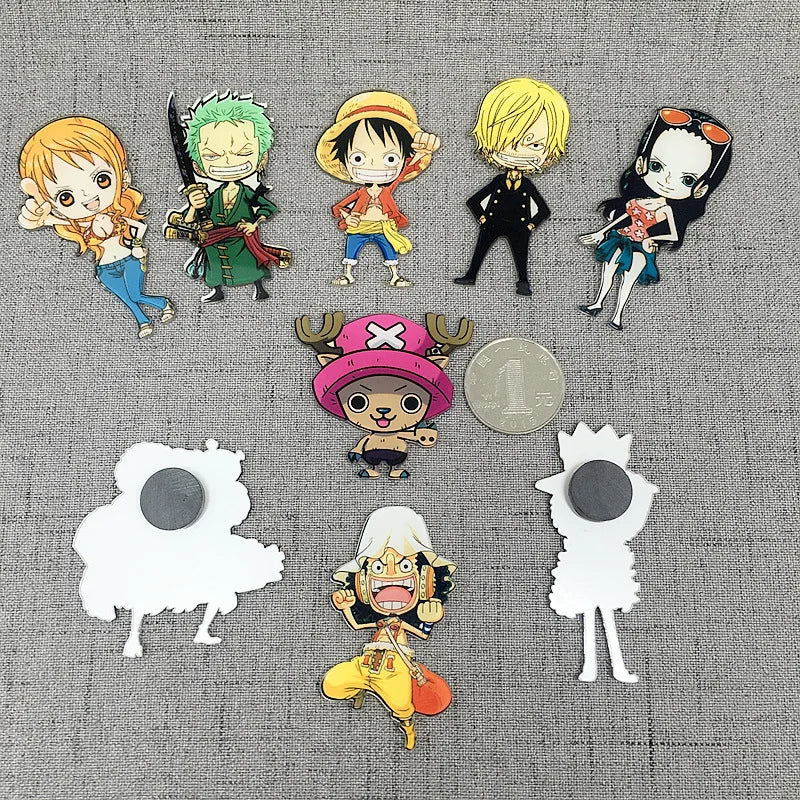 9 unids/set Anime One Piece Luffy Roronoa Zoro Usopp Sanji modelo acrílico adhesivo magnético para refrigerador decoración del hogar adornos juguetes regalo