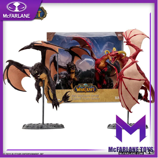 McFarlane Toys Blizza World of Warcraft Figures Red Highland Drake and Black Proto-Drake Dragon 1:12 Scale Action Figure Statue