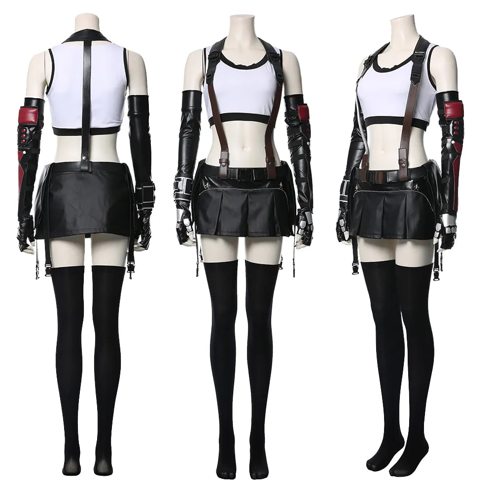 Final Fantasy VII-Disfraz de Tifa Lockhart para mujer y niña, conjunto completo de falda y chaleco deportivo, Carnaval de Halloween