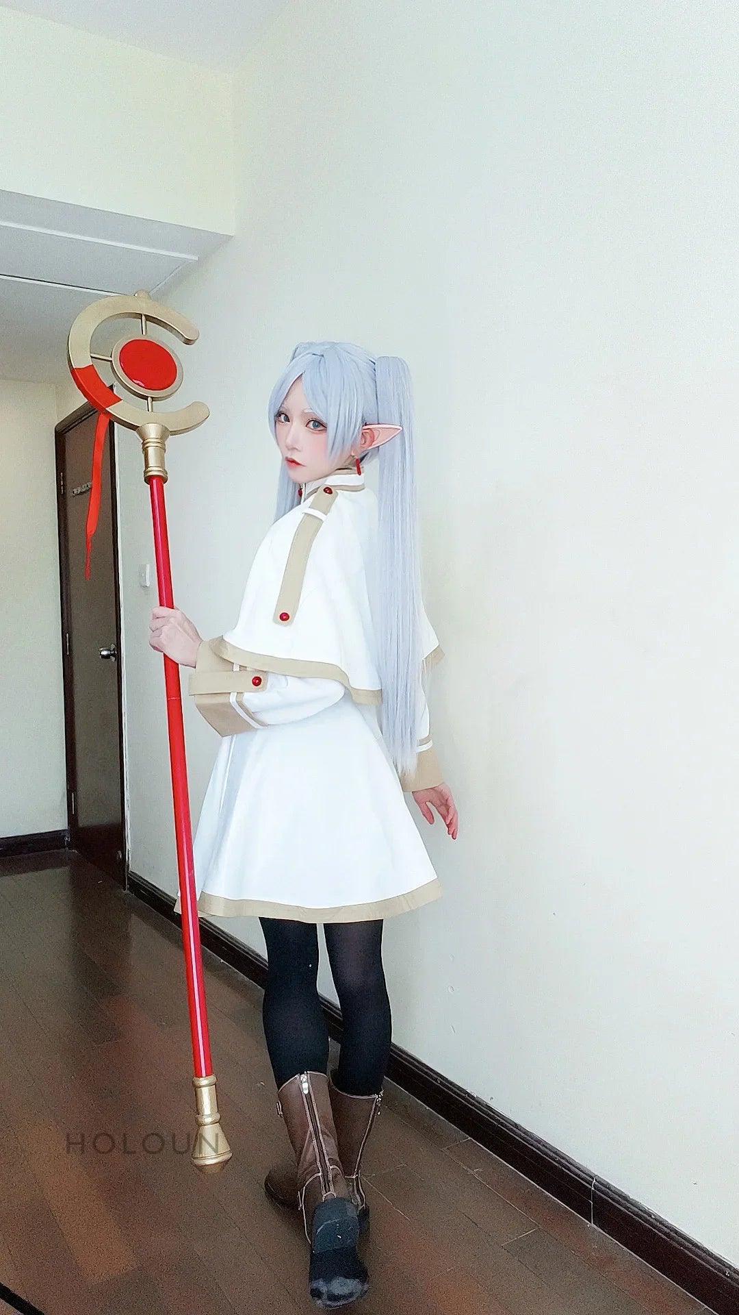Frieren Beyond Journey's End Anime Frieren Cosplay Costume Shawl Cloak Dress Wig Grey Ponytail Rose Net Christmas