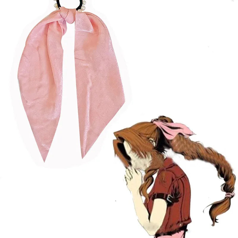 Final Fantasy 7 Aerith Gainsborough Cosplay Aeris Headwear Bowknot Pink Hair Band Hair Clip Hairpin Halloween Costume Prop