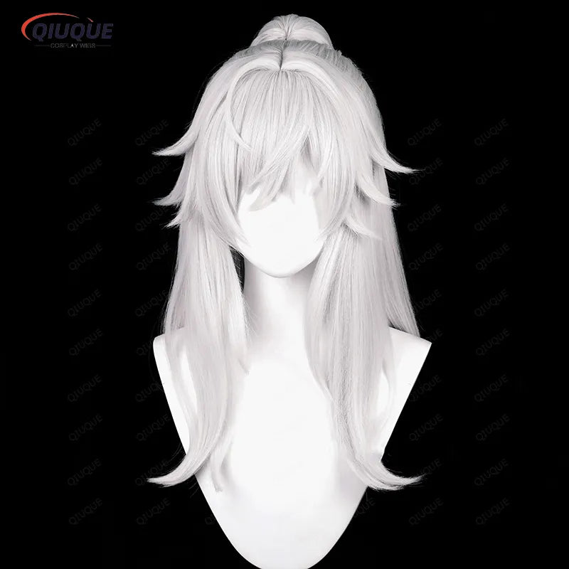 Juego Honkai: peluca de Cosplay Star Rail Jing Yuan, peluca de disfraz de Cosplay sintética resistente al calor blanca y plateada larga + pista + gorro de peluca