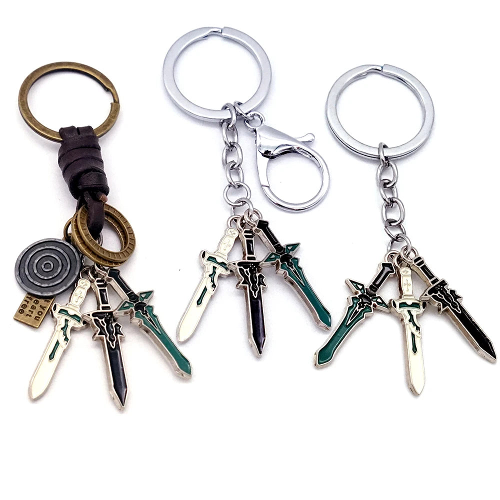 SAO Sword Art Online Keychain Elucidator DARK REPULSER Sword Set Keyring for Men Anime Accessories Key Ring Pendant llaveros