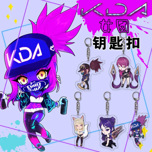 Anime League Of Legends Key Chains Acrylic Kda Figure Akali Ahri Kai'Sa Keyrings Kawaii Bags Keychain Pendant Gift For Friend