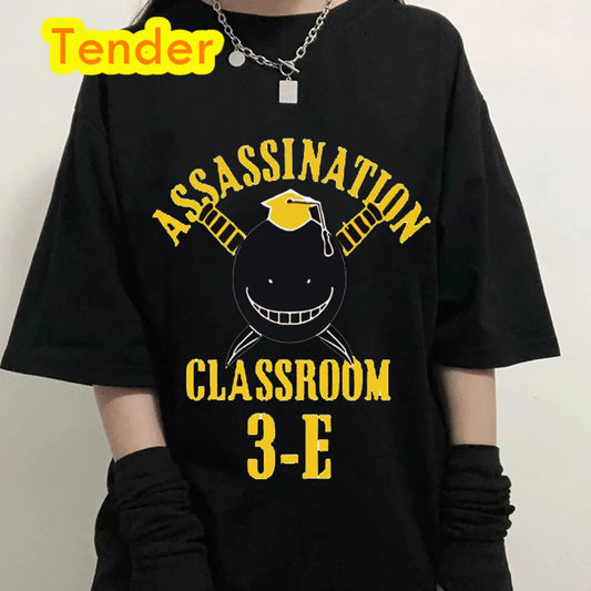 Camiseta de Anime Assassination Classroom, ropa para mujer, camiseta negra, camiseta informal Harajuku Kawaii, camiseta blanca de verano, camiseta de calle