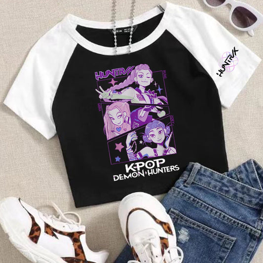 Anime K-Pop Demon Hunters Crop Tops T-Shirt Girls Fashion Women O-Neck Short Sleeve Fans Gift T-shirt