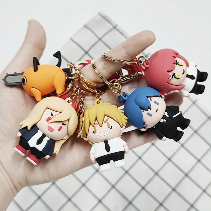 Chainsaw Man 3D Rubber Q Version Keychain Cute Anime Pochita Makima Ornament Bag Pendant Cosplay Props Toys Key Chain Keyring