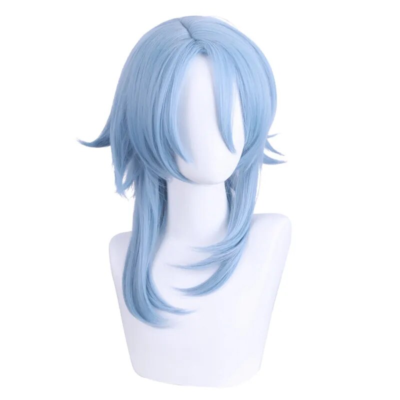 Genshin Impact Ice Blue Wig for Ayato Kamisato Cosplay Wig for Anime Long Fluffy Spiky Heat Resistant Wig for Halloween Party