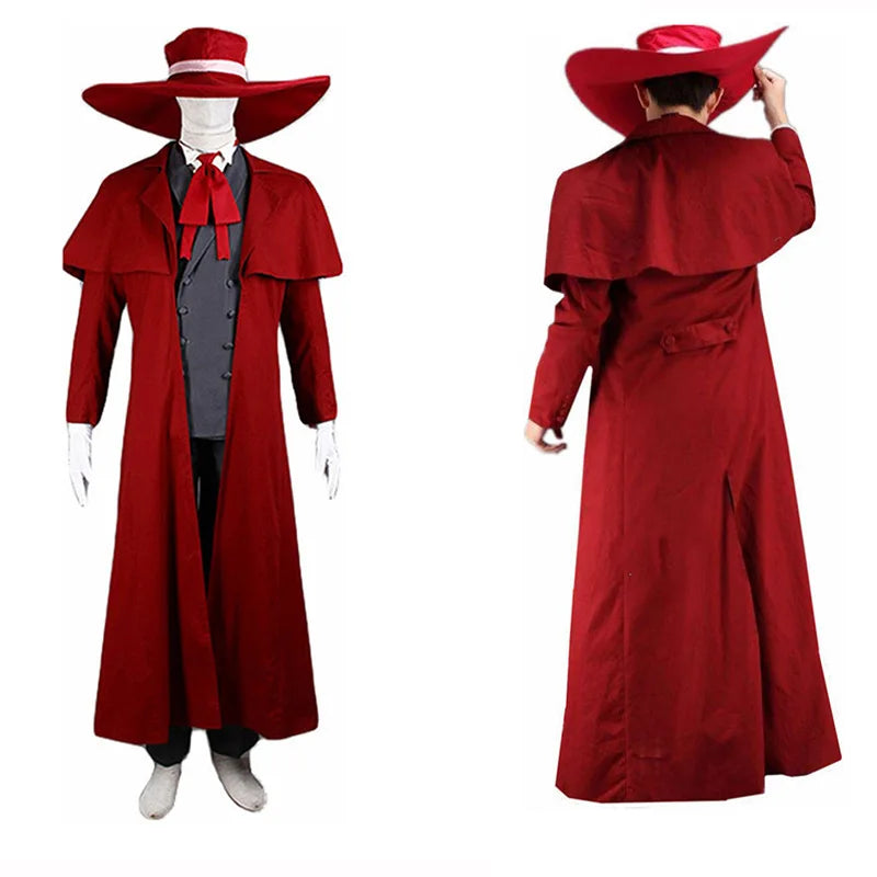 Animes Style New Vampire Hunter Cosplay Hellsing Alucard Costumes Cool Man Suits Content Long Coat Best Outfits Glasses Wigs Cap