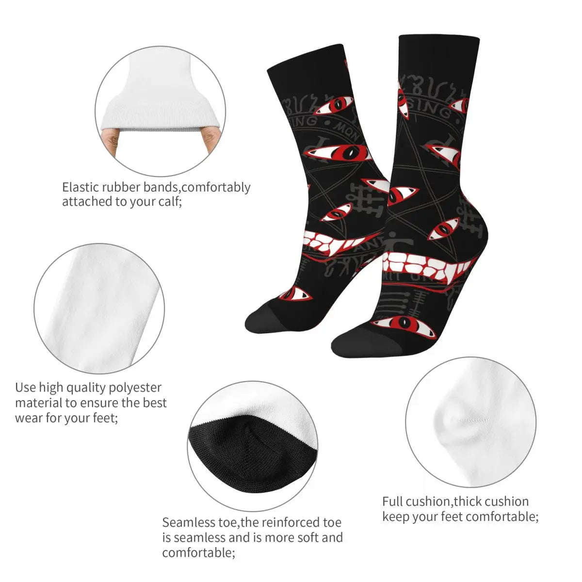 Funny Men's Socks Hellsing Eyes Retro Hip Hop Seamless Crew Sock Gift Pattern Printed