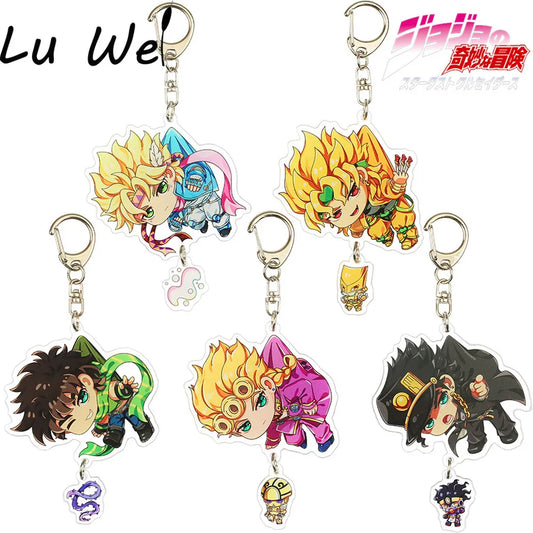 LLavero de Anime JoJo Bizarre Adventure hombre llavero para mujer accesorios lindo bolso colgante llavero acrílico dibujos animados amigos regalo