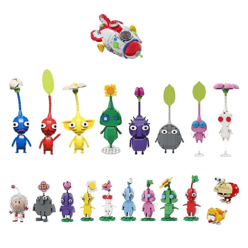 Moc Anime Pikmined figura juego de bloques de construcción Olimar planta Animal hombre DIY bloques de modelismo juguetes conjuntos niños adultos regalo de cumpleaños Rock