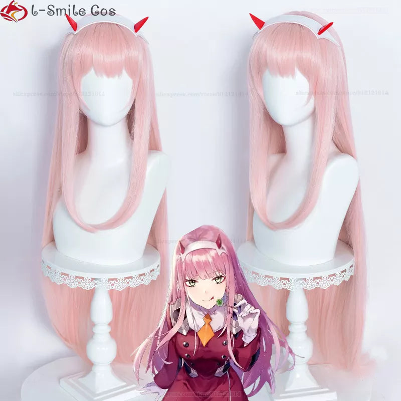 Nueva peluca de Cosplay Zero Two de 100cm de largo, pelucas de Cosplay de Anime DARLING in the FRANXX 02, pelucas de pelo rosa resistentes al calor, tocados + gorro de peluca