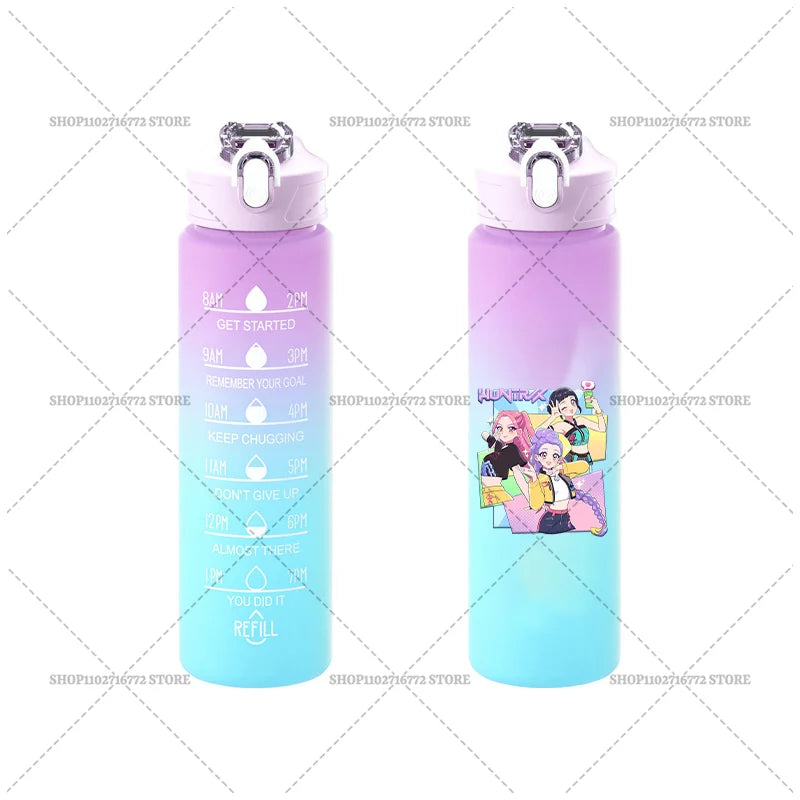 750ML KPop Demon Hunters Gradient Color Water Cup HUNTRIX Rumi Mira Zoey Jinu Drinking Bottle Saja Boys Tiger Kid Birthday Gift